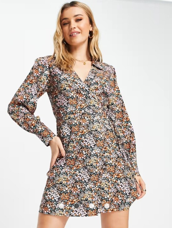& Other Stories Dresses & Skirts - & Other Stories Retro Long Sleeve Tie Waist Floral Wrap Mini Dress, Size 4